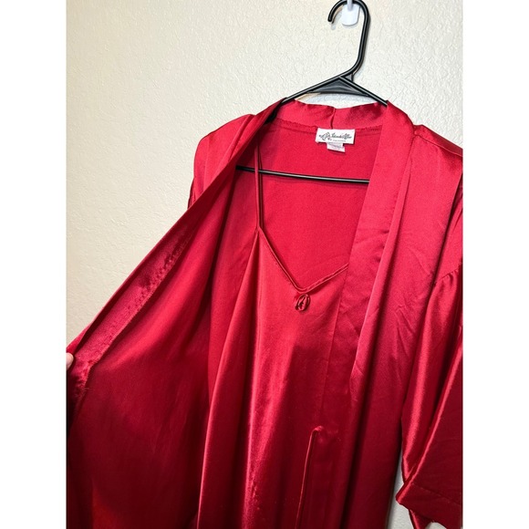 Intimate Affair Red Satin Robe Set Nightgown Sleepwear Lingerie Medium M - Picture 2 of 8